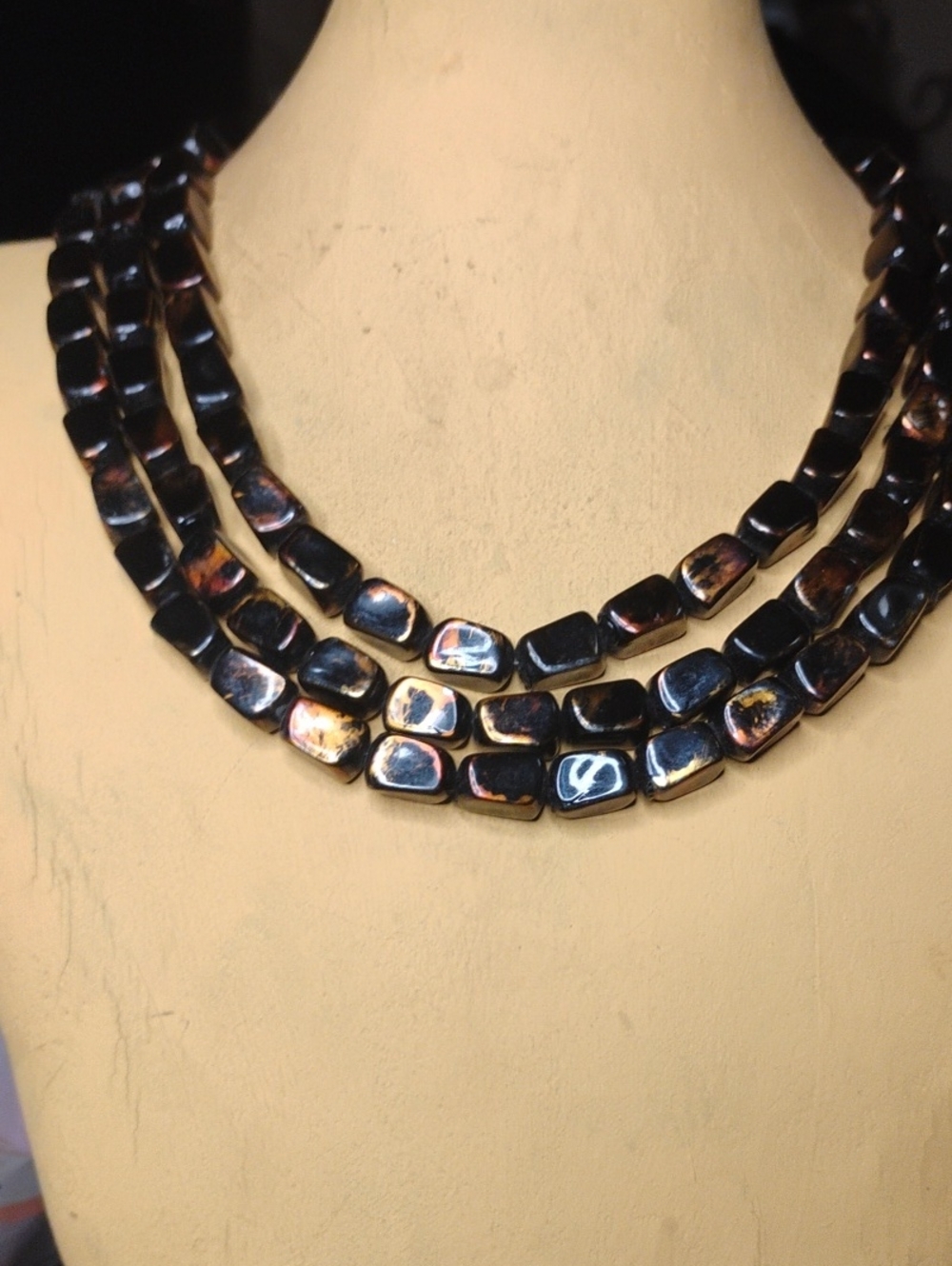 Vintage Tortoise Shell 3-Strand Handmade statement necklace